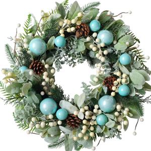 22" Spring Wreaths for Front Door Summer Wreaths with Leaves Berries Clusters and Blue Balls for Outside Wall Window Indoor Outdoor Party Holiday Decoration 22" Spring Wreaths for Front Door Summer Wreaths with Leaves Berries Clusters and Blue Balls for Outside Wall Window Indoor Outdoor Party Holiday Decoration
