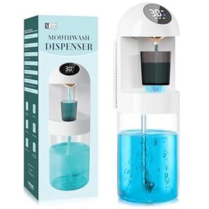 Automatic Mouthwash Dispenser for Bathroom, 20.29 Oz Dispensers with Magnetic Cups,Wall Mounted Dispenser,3 Dispensing Levels,Bathroom Accessories,House-Warming Gifts (White)