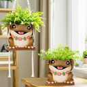 GUGUGO Swing Frog Planters, Cute Hanging Pot for Indoor Plants, Small Plant Pots with Drainage Hole, Unique Decorative Succulent Planters for Home Decor, Funky Funny Wall Decor Gardening Gift, Brown