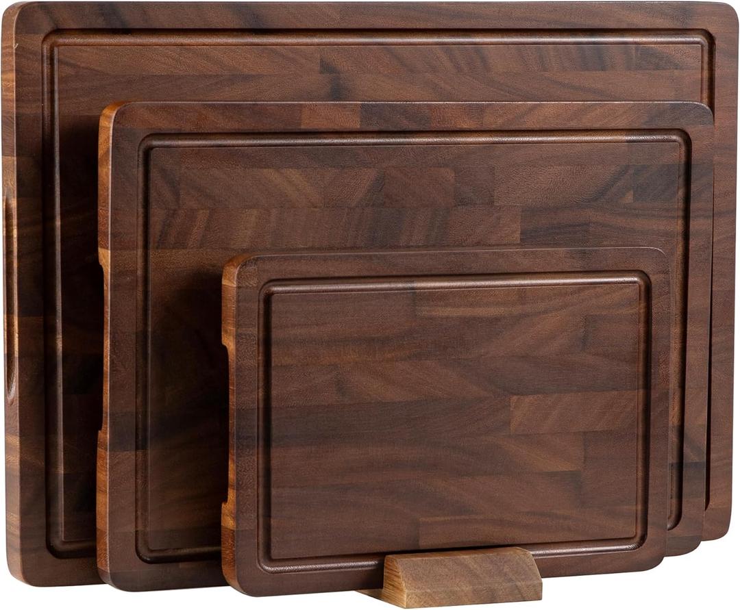 THETCHRY Walnut Wood Cutting Board Set, End Grain Cutting Boards for Kitchen with Handle, Non Toxic Wooden Charcuterie Boards Double Sided, Butcher Block for Meal Prep & Serving with Gift Box