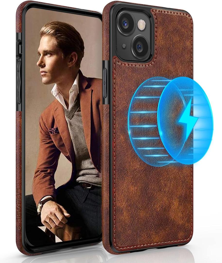 LOHASIC for iPhone 14 Leather Case Compatible with Magsafe, Slim Luxury PU Non-Slip Grip Rugged Bumper Shockproof Full Body Protective Cover Men Women Phone Cases for iPhone 14 5G 6.1" (2022) - Brown