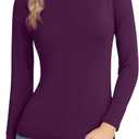 Women's Basic Long Sleeve Thermal Top Lightweight Mock Neck Shirts Slim Fit Layer Soft Top (Medium, Purple)