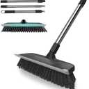 ITTAR Multi-Purpose Scrub Brush with Long Handle, 10" Wide Stiff Bristles Floor Cleaning Brush, 2-in-1 Heavy-Duty Shower Scrubber Brush for Deck, Patio, Pool, Kitchen, Garage, Shower Floor-Black