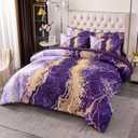 PERFEMET Purple Comforter Set California King 6 Pieces Colorful Marble Patterned Bedding Comforter with Sheets Watercolor Abstract Artwork Bed in A Bag Quilt Set(Purple, Cal King)