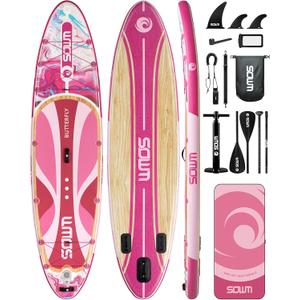 11'*33"/34" Inflatable Stand Up Paddle Board for Beginners,400/420lbs Capacity, Anti-Slip EVA Deck, Includes Adjustable Paddle, Pump, Backpack & SUP Accessories for Surfing, Fishing, Yoga & More