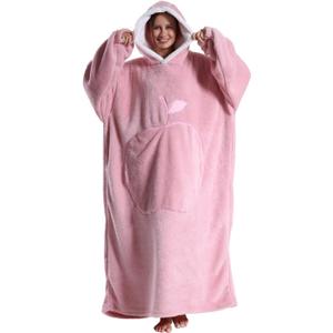 Wearable Blanket Hoodie for Women - Oversized Hooded Blanket for Adults Fluffy Plush Blanket Sweatshirt Soft Christmas Birthday Gifts for Mom Girlfriend Pink (Adults Extra Long)