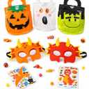 Halloween Themed Decorations and Bags 9 Pumpkin Bags, 12 Zombie Bags, 14 Ghost Bags, 2 Masks, Stickers