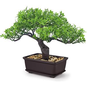Der Rose Artificial Bonsai Tree, 8Zen Faux Plant for Men's Room Decor, Modern Fake Bonsai Tree for Home Office Desk Shelf Indoor Decor