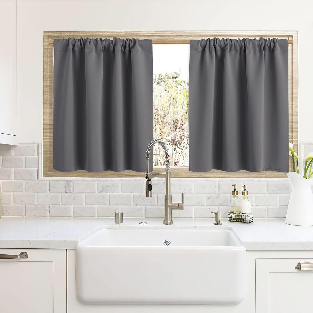 RYB HOME Cafe Blackout Curtains 24 inch Length, RV Curtains for Camper Windows, Mini Short Small Insulating Light UV Heat Blocking Privacy Half Window Tiers, Width 42 by Length 24, Grey, 2 Panels