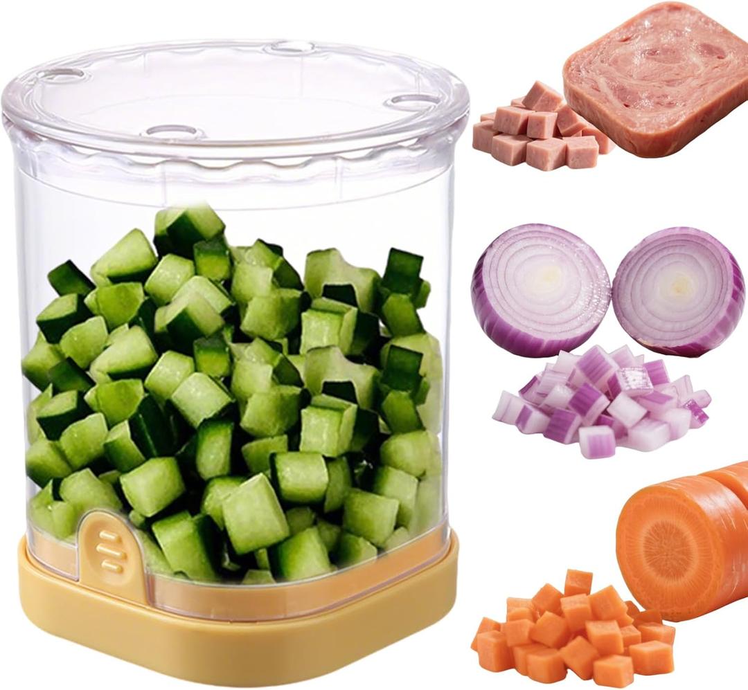 NOVANO Manual Vegetable Chopper & Fruit Slicer Cup with Container  Detachable Food Dicer with Push Plate  Quick Prep All-in-One Kitchen Gadget  Safe & Easy Clean  Home Essentials