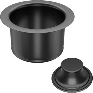 Extended Garbage Disposal Flange and Stopper, Kitchen Sink Drain Deep Flange with Stopper for Garbage Disposal Stainless Steel Fit Universal 3-1/2 Inch Standard Sink Drain Opening Matte Black