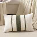 Fancy Homi Set of 1 Boho Olive Green Lumbar Decorative Throw Pillow Cover 12x20 Inch for Couch Bed Sofa Chair, Modern Organic Farmhouse Home Decor, Soft Cotton Cute Accent Rectangle Cushion Case