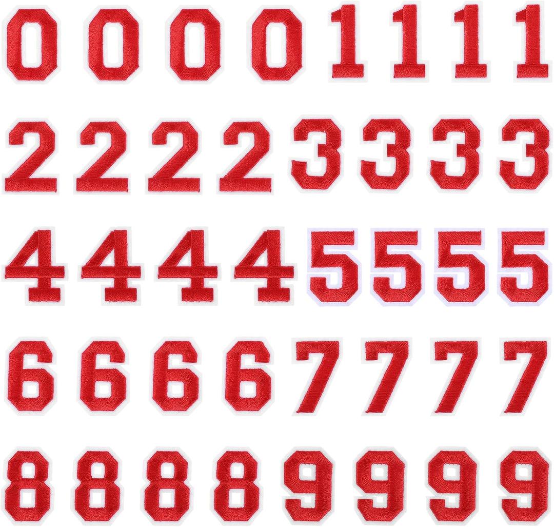 40 Pcs Red Iron on Patches Numbers, Red Number 0-9 Number Iron on Patches for Hats Sew on Embroidered Applique for Fabric Clothing Shirts Baseball Football Jeans Hat Socks, DIY Accessories