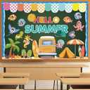 Summer Bulletin Board Decorations Set,70 Pcs Beach Hawaiian Tropical Marine Fish Theme Cut Outs Bulletin Board Decor for School Classroom Teacher Supplies
