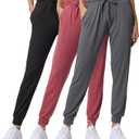 Real Essentials 3 Pack: Women's Lounge Joggers Sweatpants with Pockets Yoga Running Athletic Workout (Medium)