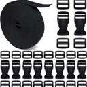 Buckles Straps 5/8 Inch, Nylon Webbing Straps 6 Yards + 10 PCS Quick Side Release Plastic Buckles + 20 PCS Tri-Glide Slide Clip, No Sewing Required Heavy Duty Durable, Dog Collars Replacement.