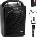 Pyle Portable PA Speaker & Microphone System - FM Stereo Radio, Built-in Rechargeable Battery, Aux & Microphone Inputs, Includes Beltpack, Hand-held Headset & Lavalier Mics - Black