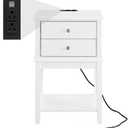 Bedroom White Nightstand with Charging Station and USB Ports, 28" Tall Bed 2 Drawers Night Stand, Living Room Big Size Wooden Side End Table