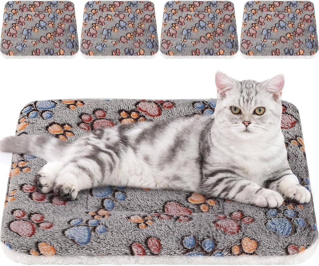 Tuanse 4 Pack Ultra Soft Dog Cat Bed Mat Small Animal Guinea Pig Bed with Cute Print Reversible Fleece Dog Crate Kennel Pad Cozy Washable Thickened Hamster Pet Beds Mat(21 x 14 Inches,Gray)