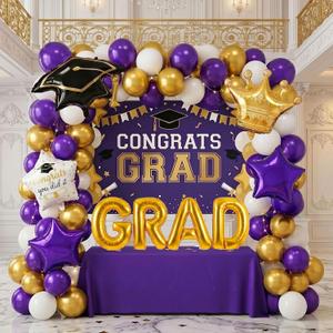 Purple and Gold Graduation Decorations Class of 2026 - Graduation Party Supplies with Backdrop Congrats Grad Balloon Arch Kit Foil Star Crown Balloons for College High School Graduation Party Supplies, 2 inches x 8 inches x 2.7 inches