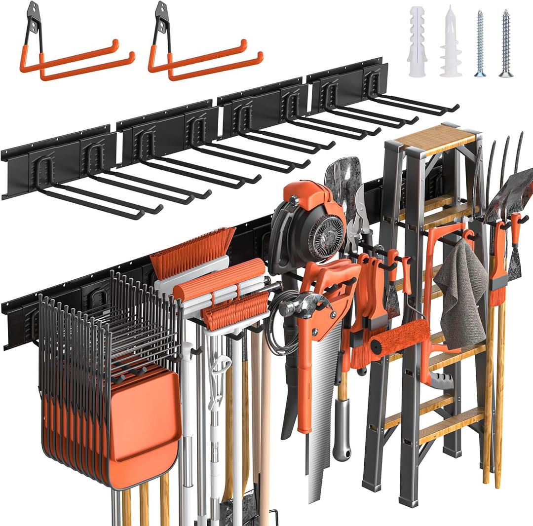 Garage Storage, Ultimate Wall-Mounted Garage Organizer for Men 64Inch, Heavy Duty 550lbs Tool Rack with Adjustable Metal Hooks Yard, Shed & Workshop Storage for Tools, Bikes, Snowboards Gift (64IN Alloy Steel, Black)