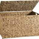 Water Hyacinth Storage Basket with Lid, 17.2 Gallon (65L) Wicker Storage Trunk with Handles, Handwoven Wicker Storage Bin for Blanket, Foldable, for Living Room, Laundry Room, Natural
