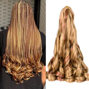 French Curly Braiding Hair for Box Braids P27/30 Loose Wave Braiding Hair 8 Packs 24 Inch 75G/Pack Spanish Curly Synthetic Spiral Curl Silky Braiding Hair Extensions (24 Inch,8 Packs,P27/30)