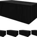 HolidayIdeas Fitted Black Tablecloths for 4 Foot Rectangle Table, Wrinkle Resistant Washable Table Cover 24x48 Inch for Vendor Booth Display, Banquet, Trade Show, 4 Pcs