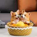 Lifelike Corgi Statue Resin Dog Figurine in Basket, Cute Puppy Animal Sculpture for Home Garden Decor, Weather-Resistant Outdoor Patio Yard Ornament, Unique Gifts for Corgi Lovers and Dog Moms