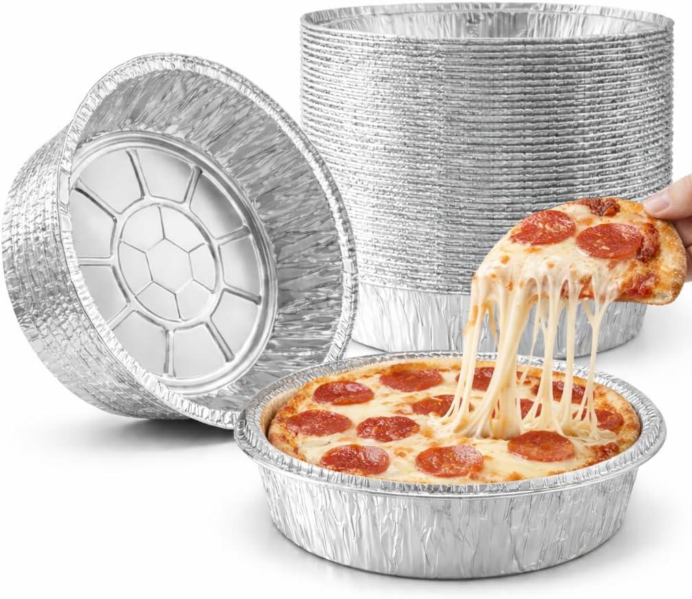 50 Pack 8 Inch Round Aluminum Foil Pans, Disposable Tin Foil Baking Pans, Oven and Freezer Safe for Baking, Roasting, Cooking, Storage and Reheating