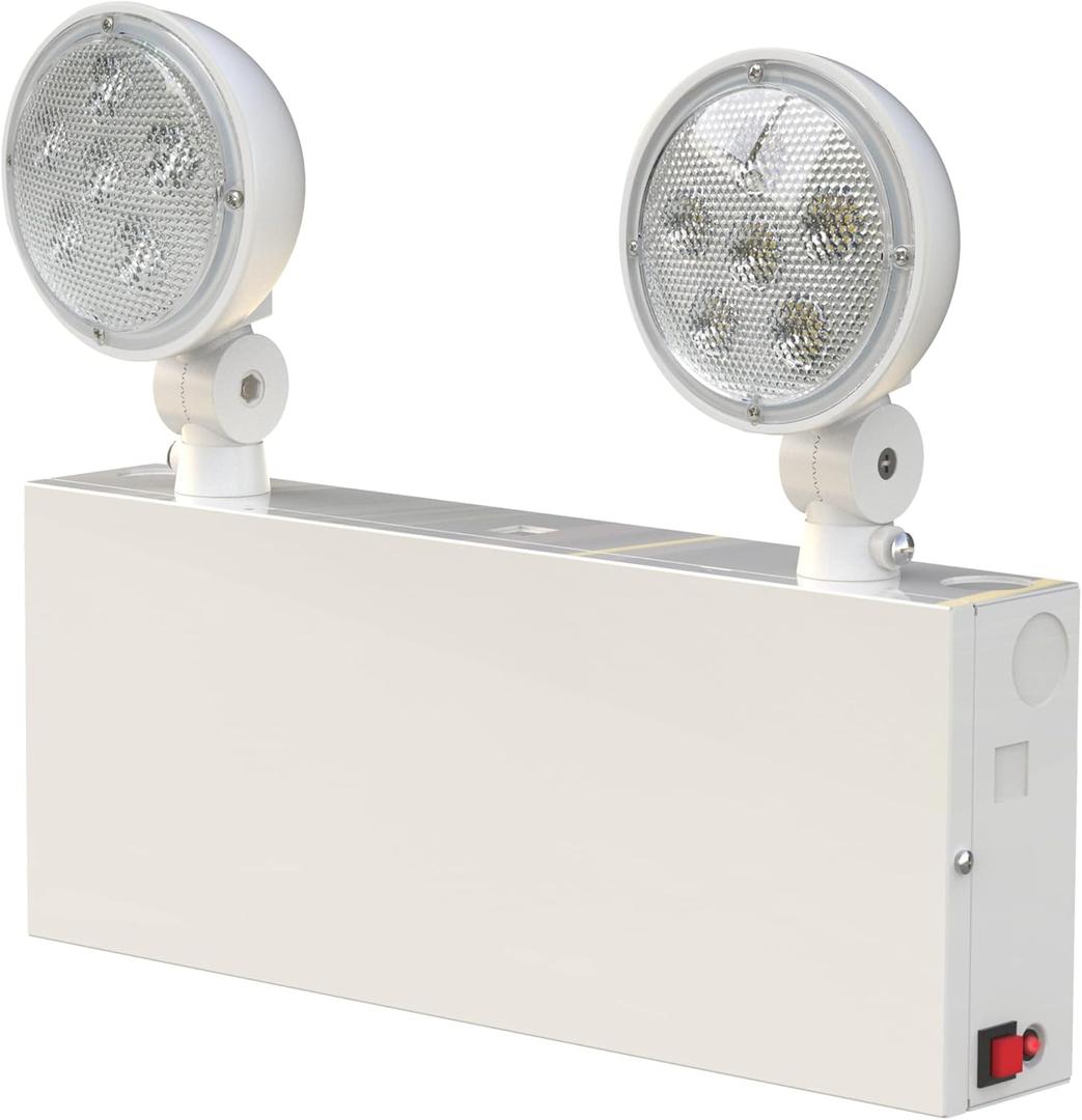 New York Certified LED Emergency Light, White Housing with Backup Battery, Two Adjustable Lamps Heads, 120-277V, Commercial Grade, Fire Resistant, UL Certified NYC-100 (2 Heads)