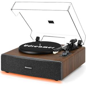 Udreamer Vinyl Record Player with Adjustable Lighting, All-in-One Turntable