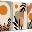 3 Pcs Mid Century Modern Boho Sun Canvas Wall Art Neutral Abstract Minimalism Bohemian Mountains Plants Pictures Wall Decor Posters Prints Artwork for Bedroom Living Room Home Decoration