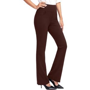 Rammus Womens High Waist Yoga Dress Pants with Pockets Stretch Work Pants for Women Bootcut Leg Slacks for Office Casual (Small, Brown)