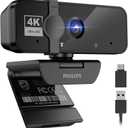 Philips 4K Webcam for PC with Microphone, Computer Camera for Meetings with Privacy Cover, Plug & Play USB Web cam for Laptop, Desktop, Zoom, Teams, Skype, Video Conferencing, Streaming - Black
