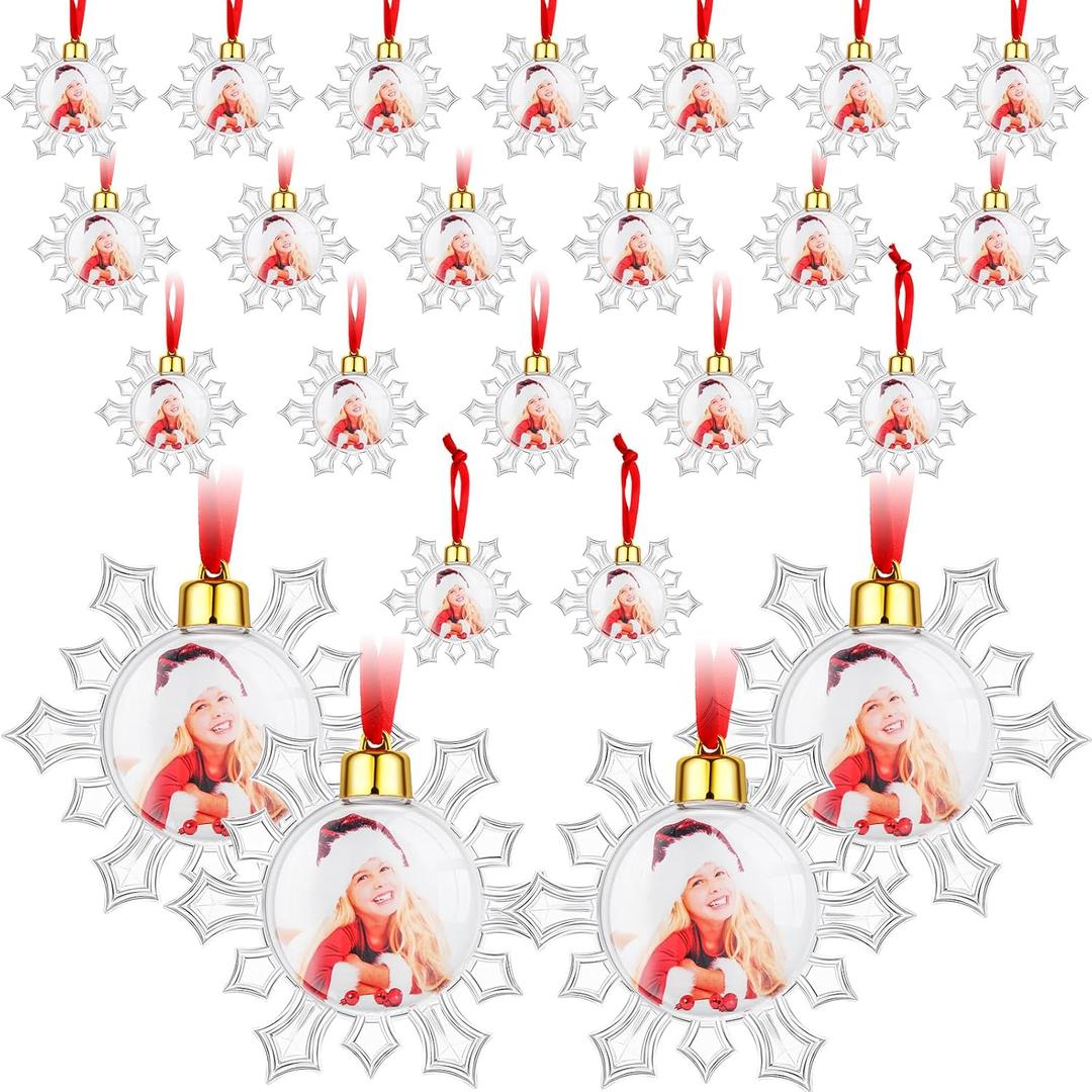 Skylety 36 Pcs Photo Ornament Ball Christmas 3.54" Clear Plastic Hanging Photo Frame Ornament Family Picture Baubles for Christmas Tree Valentine Gift Decoration (Snowflake)