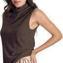 Women's Wool Sweater Vest Lightweight Turtleneck Sleeveless Knit Pullover Tank Tops (Brown, M)