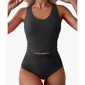 Eomenie Two Piece Tankini Swimsuits for Women Tummy Control Bathing Suits Cutout Back Swim Tank Top with High Waisted Bottom Large