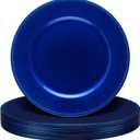 Gerrii 12 Pcs Metallic Bead Charger Plates 13 Inch Plastic Round Plates Bulk Wedding Beaded Chargers for Table Party Event Decoration(Ocean Blue)