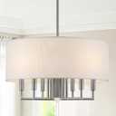 23.6'' Brushed Nickel Drum Chandelier 7-Light Modern White Fabric Large Chandeliers for Dining Room Adjustable Farmhouse Pendant Light Fixture for Kitchen Island Living Room Bedroom
