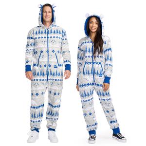 Tipsy Elves Christmas Onesies for Adults - Comfy Unisex Matching Holiday Jumpsuits with Convenient Pockets - Cozy Grey Bear The Winter Christmas Jumpsuit Size X-Large
