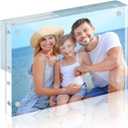 HOUSE DAY Acrylic Picture Frames 8x10, 1 Pack Magnetic 8x10 Picture Frame, Double Sided Clear 8 x 10 Photo Frame with Microfiber Cloth, Frameless FreeStanding 8x10 Frame Gift for Desktop Display