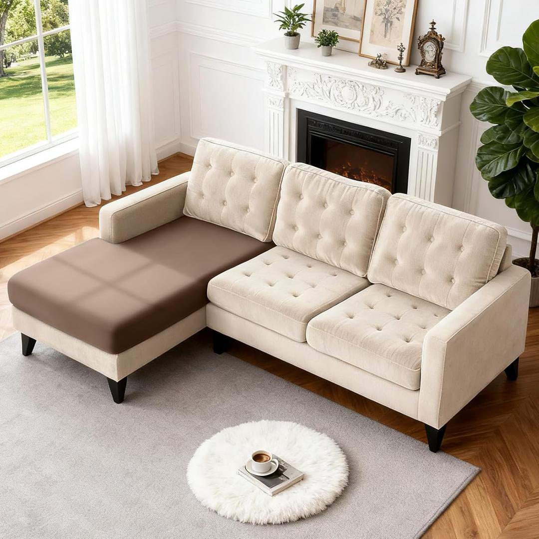 TAOCOCO Couch Cushion Covers 1 Piece Stretch Chaise Covers for Sectional Couch L Shaped, Soft Washable Furniture Protector(1-Piece for Chaise or Sofa Cushion, Light Coffee)