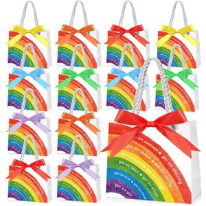 Kolldenn 18 Pack End of School Year Gift Bags for Students Rainbow Goodie Bags with Handles Ribbon Rainbow Inspiration Last Day of School Party Favors for Classroom from Teacher