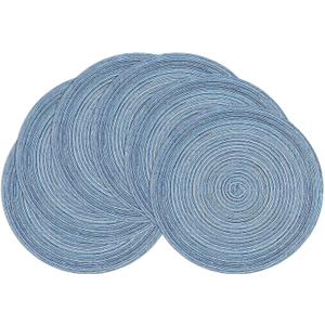 SHACOS Round Braided Placemats Set of 6 Circle Place Mats Kitchen Table Mats for Dining Table Wedding Party (Blue Gray, 6)