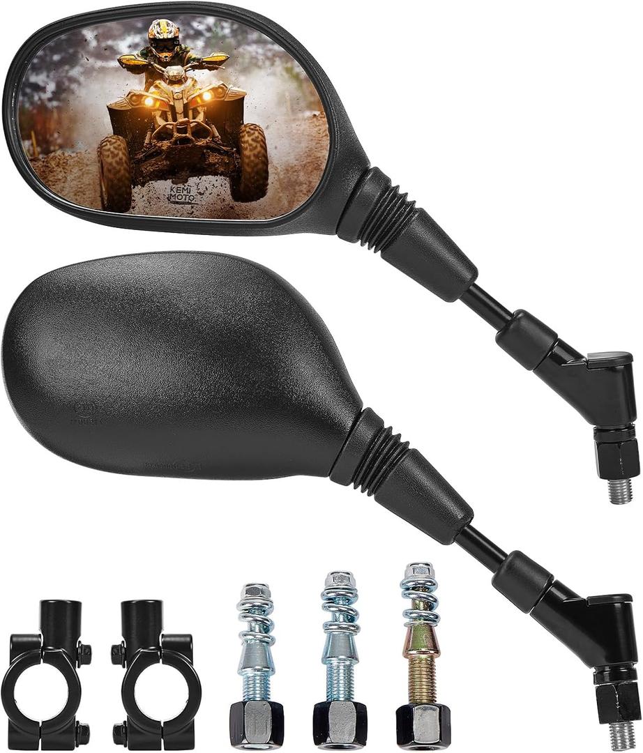 KEMIMOTO ATV Mirrors Multi-angle Adjustable 10MM Motorcycle Mirrors Side Rearview for 7/8" Handlebar Compatible with ATV Dirt Bike Scooter Snowmobile