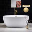 WOODBRIDGE 59"Freestanding White Acylic Soaking Bathtub with Brushed Gold Drain and Overflow,BTA1518 -BG-Drain &O