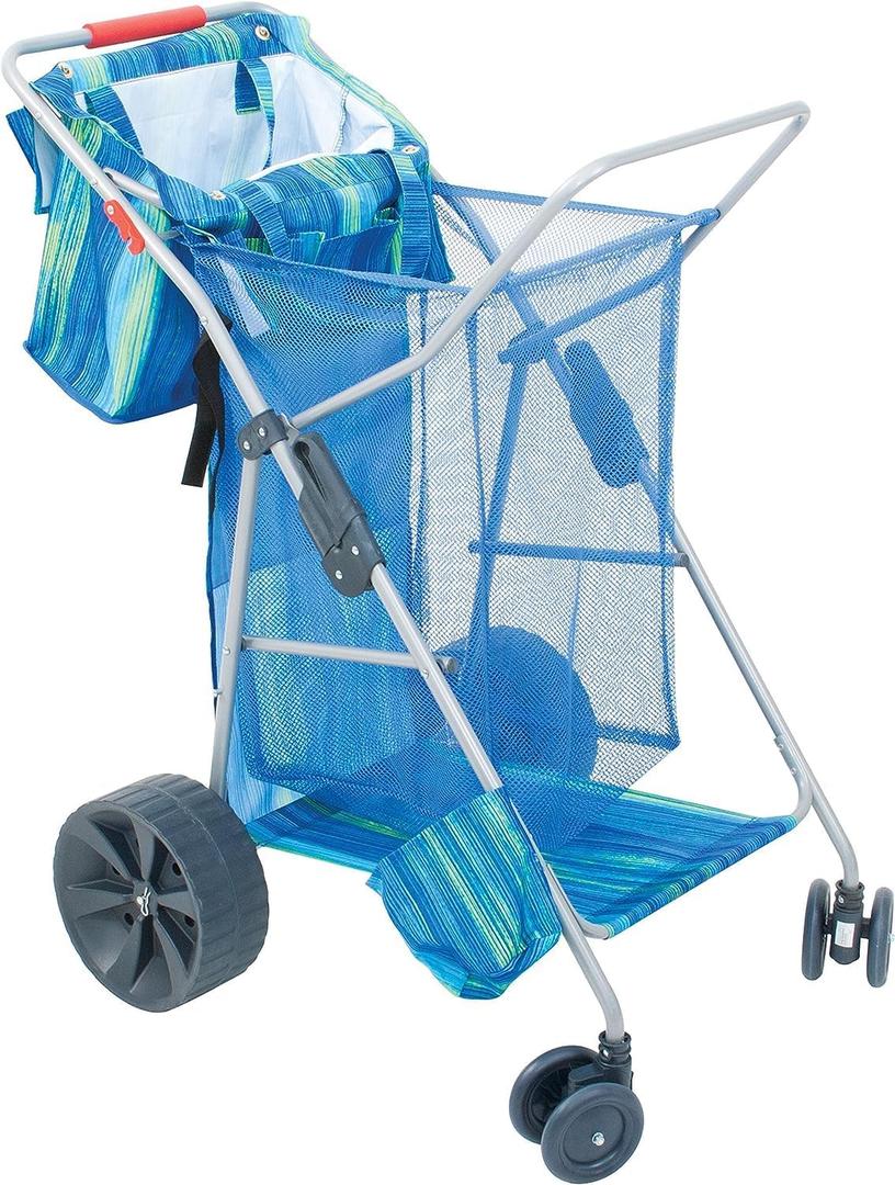 Rio Brands Wonder Wheeler Deluxe Foldable Beach Cart, Blue Print