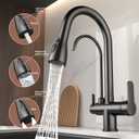 Kitchen Sink Faucet with Pull - Down Sprayer, 2 - Handle 3 - in - 1 Kitchen Sink Filter Faucet, Cold and Hot Mixer Drinking Water Faucet (3-in-1 Filter Faucet, Silver)