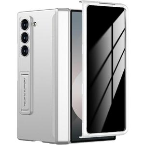 for Samsung Galaxy Z Fold 6 Case with Privacy Screen Protector, Fold6 Anti-Spy Phone Case with Kickstand Hinge Protection Scratch-Resistant Privacy Protective Cover for Z Fold 6 Silver